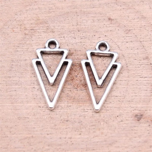 20 Silver Double Triangle Charms, 16x9mm, Silver Tone Charms (U-57)