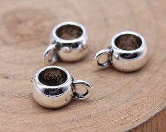 25, Bulk 100 Silver Bail Beads, Drop Beads, 9x4mm, Antique Silver Tone (S-79)
