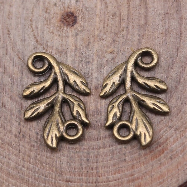 8 Bronze Leaf Connector Charms, 10x15, Antique Bronze Tone Charms (I-164)