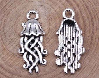 10 Silver Jellyfish Charms, Silver Tone Charms (D-226)