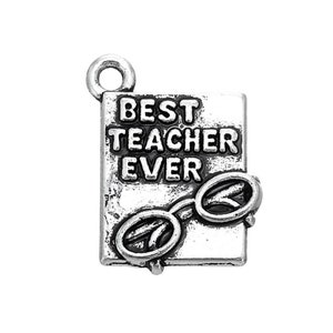 2 Silver Teacher Charms, Book Charms, Silver Tone Charms (K-117)