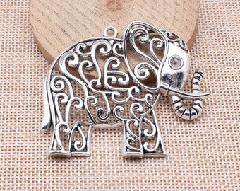 Large Silver Elephant Charm, 60x50mm, Silver Tone Charms (D-124)
