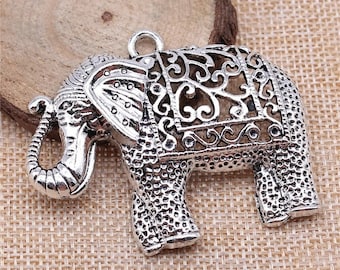 Large Elephant Charm, 59x47mm,Silver Tone Charms (J-162)