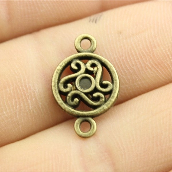 10 Round Bronze Filigree Connector Charms, Antique Bronze Tone (K-32)