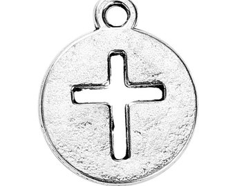 8 Cross Charms, Silver Tone Charms (D-128)