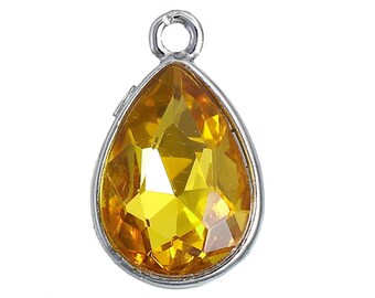 5 or 10 Yellow Topaz Glass Birthstone Drop Silver Tone Charms (A-112)