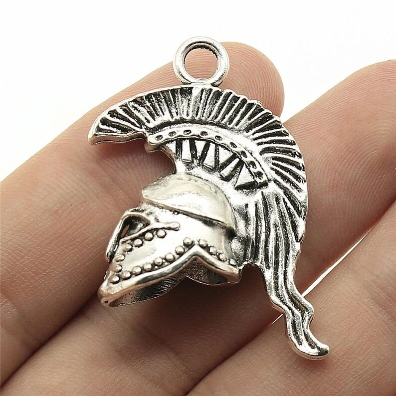 Silver Roman Helmet Charm, 36x28mm, Antique Silver Tone (O-50)