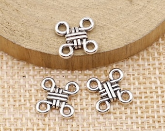 10 Silver Chinese Knot Charms, Knot Connector, Silver Tone Charms (G-53)