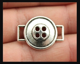 5 Button Connector Charms, Antique Silver Connector Charms (I-40)