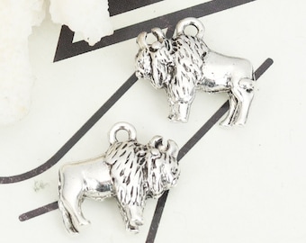 2 Silver Buffalo Charms, 3D, Silver Tone Charms (N-51)