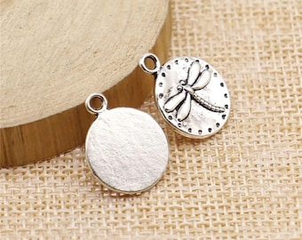 5 Silver Dragonfly Charms, 15mm, Silver Tone Charms (K-11)