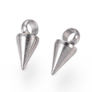 10 Stainless Steel Spike Charms, 3x8mm, Stainless Steel Charms (P-72)