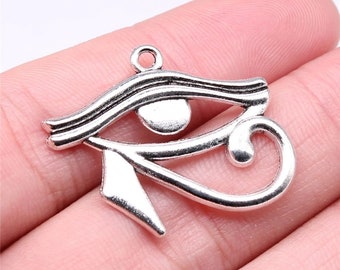 2 Silver Eye of Horus Charms, Silver Tone Charms (C-239)