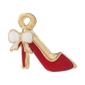 4 Red High Heel Charms, Stilleto Charms, Gold Plated Enamel (U-9)