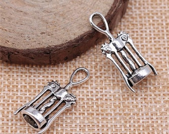 4 Silver Wine Opener Charms, Bottle Opener, Silver Tone Charms (L-72)