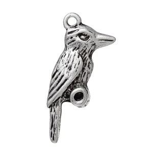 3 Silver Kingfisher Bird Charms, 2 Sided, Silver Tone Charms (K-239)