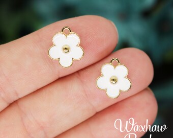 Silver Yellow Plated Flower Charm 30mm