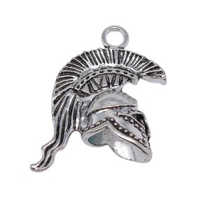 Silver Roman Helmet Charm, 36x28mm, Antique Silver Tone (O-50)