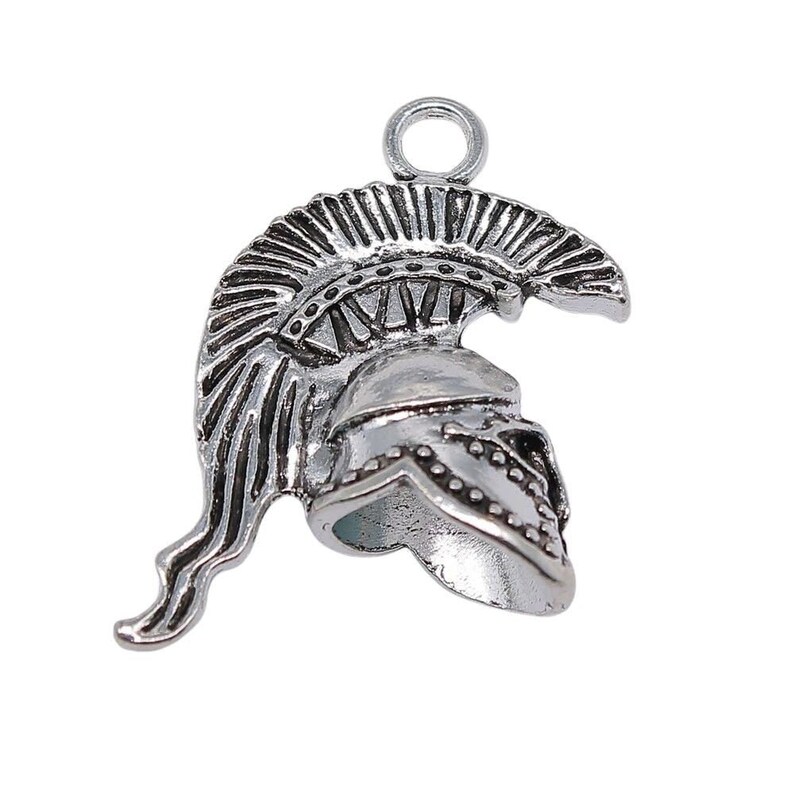 Silver Roman Helmet Charm, 36x28mm, Antique Silver Tone (O-50)