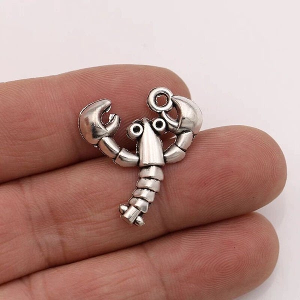 3 Silver Lobster Charms, 25x24mm, Silver Tone Charms (N-82)