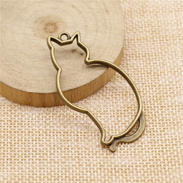 2 Bronze Hollow Cat Charms, 53x27mm, Antique Bronze Tone Charms (I-58)