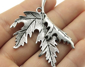 Silver Large Silver Maple Leaf Charm, Silver Tone Charms (I-6)