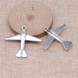 Large Silver Airplane Charm, 46x52mm, Silver Tone Charms (F-132)