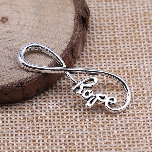 4 Silver Hope Infinity Charms, 39x15mm, Silver Tone Charms (C-29)