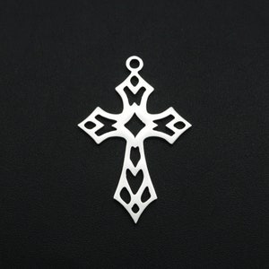Silver Stainless Steel Cross Charm, 30x19mm, Stainless Steel Charms (O-251)