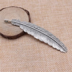 Large Silver Feather Charm, 20x106mm, Silver Tone Charms (P-23)
