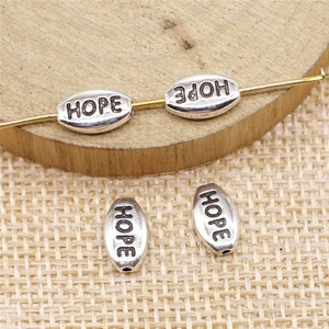 8 Silver Hope Charms, Hope Beads, Antique Silver Tone (J-157)