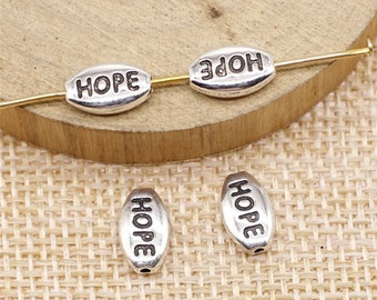 8, 40 Bulk  Silver Hope Charms, Hope Beads, Antique Silver Tone (J-157)