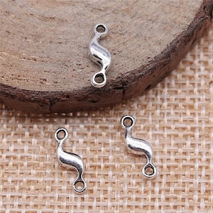 10 Silver Wave Connector Charms, Connector Charms, Silver Tone Charms (G-32)