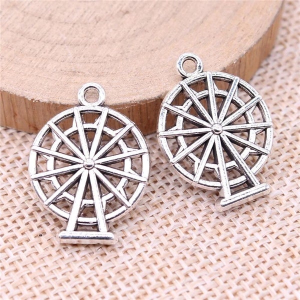 3 Ferris Wheel Charms, 24x18mm, Silver Tone Charms (B-178)