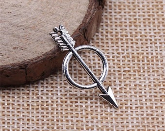 10 Silver Arrow Charms, 28x12mm, Silver Tone Charms (F-175)