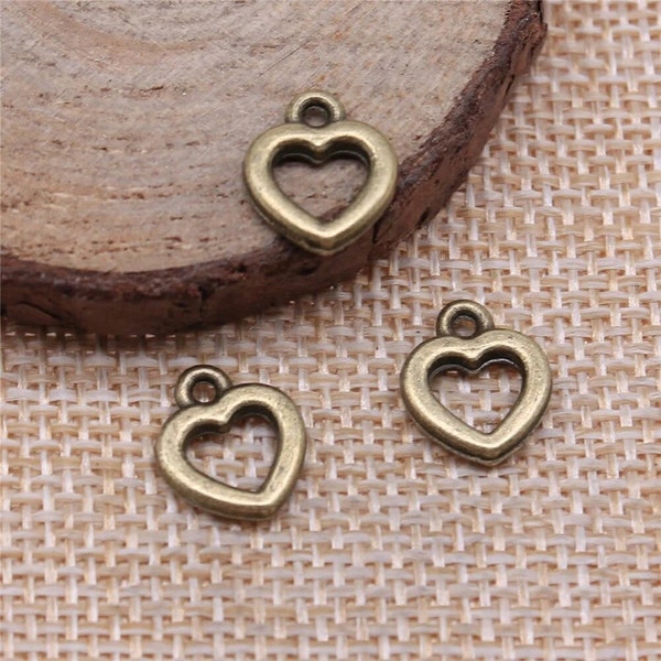 20 Bronze Heart Charms, 12x10mm, Antique Bronze Tone Charms (H-256)