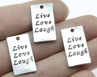 4 Silver Live Laugh Love Charms,2 Sided,  Antique Silver Tone (R-41)