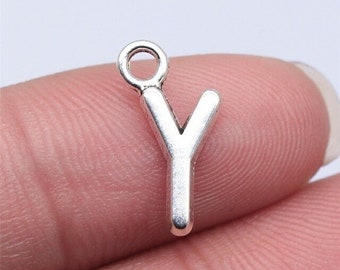 Letter Y Charms, Alphabet Charms, Silver Tone Charms (I-1)