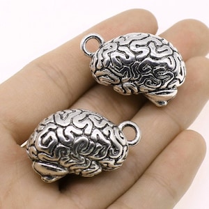 Silver Human Brain Charm, 3D Great Detail, Silver Tone Charms (L-108)
