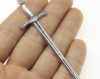 2 Sword Pendant, Silver Tone Charms (B-17)