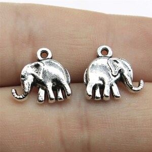 5 Silver Elephant Charms, 2 Sided, 14mm, Silver Tone Charms (A-152)