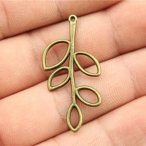 9 Bronze Hollow Leaf Charms, Antique Bronze Tone (E-38)