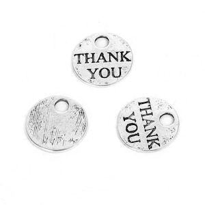 8 Silver Thank You Charms, Silver Tone Charms (R-36)