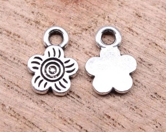 25 Silver Flower Head Charms, 11x8mm, Silver Tone Charms (H-115)