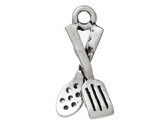 3 Spatula & Spoon Tableware Charms, Silver Tone Charms (R-47)