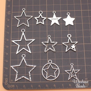 BULK 11 Silver Set of Star Charms, Mixed Lot of Star Charms (B-74)