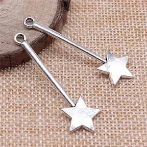 4 Silver Fairy Wand Charms, 48mm, Silver Tone Charms (J-100)