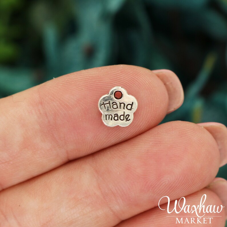 40 Silver Hand Made Engraved Tag Charms, Silver Tone Charms (E-111)