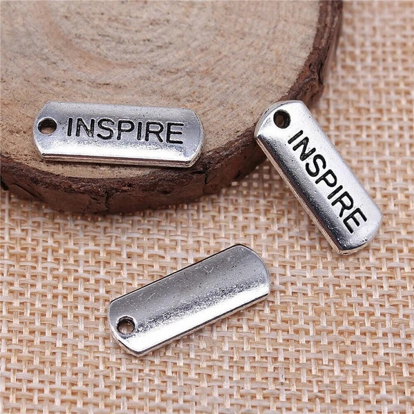 5 Silver Inspire Engraved Charms, Silver Tone Charms (R-20)