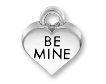 2 Be Mine Engraved Charms, Valentines Charms, 2 Sided, Silver Tone Charms (J-90)